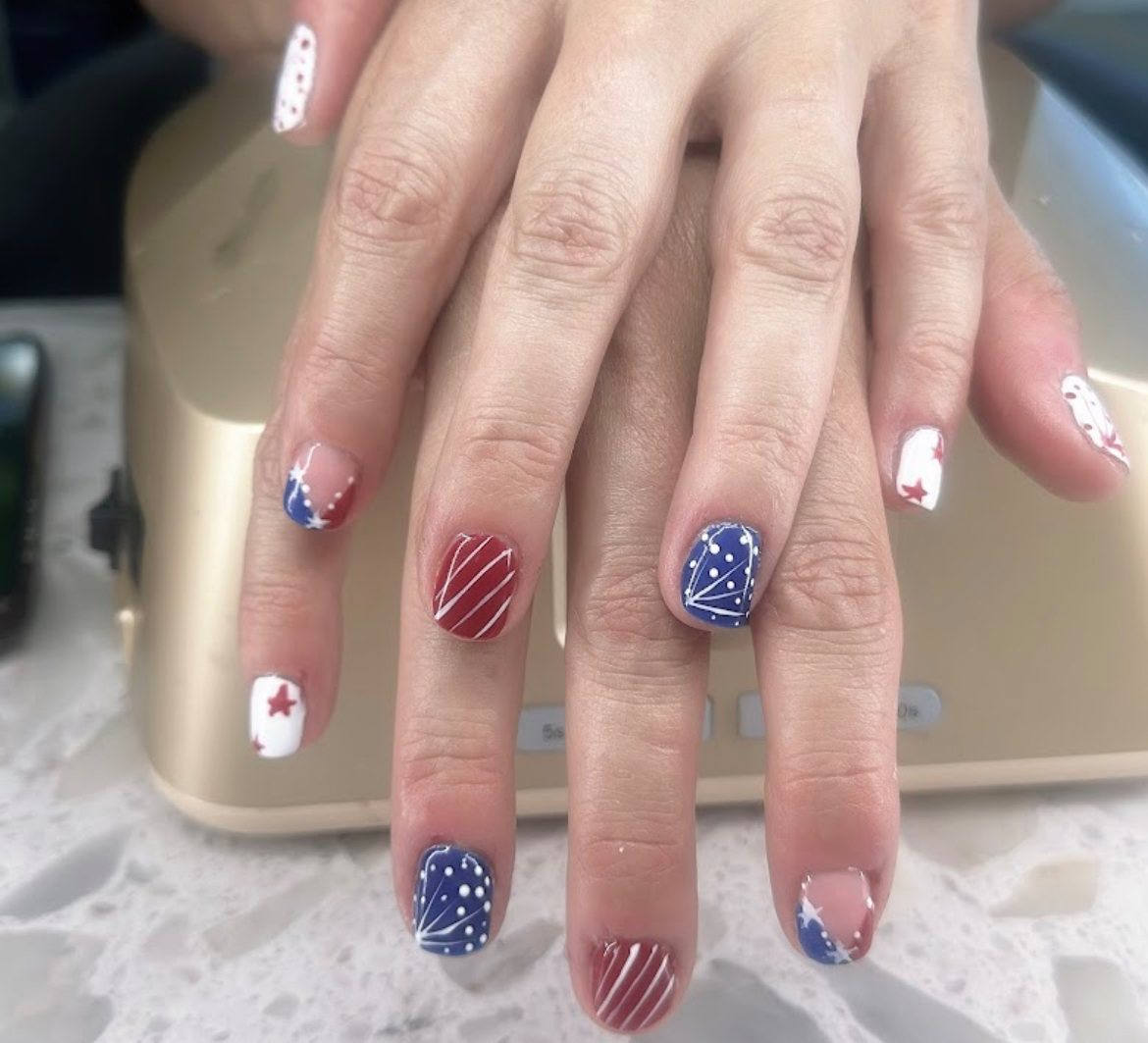 Patriotic red, white and blue nail art